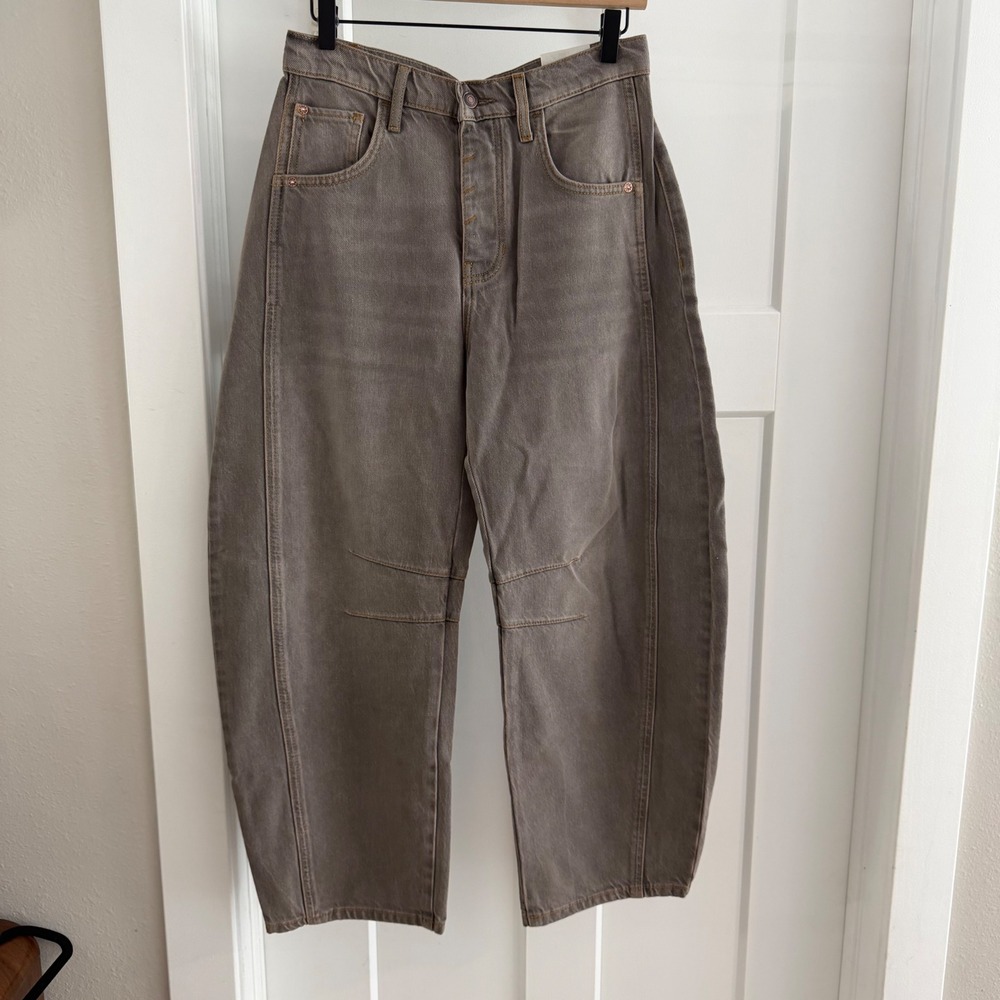 We The Free Good Luck Mid Rise Barrel Jeans Archive Grey 26 NWOT Boho